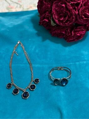 Kenneth Cole NY Blue Rhinestone Necklace with Matching Smoky Blue Bracelet